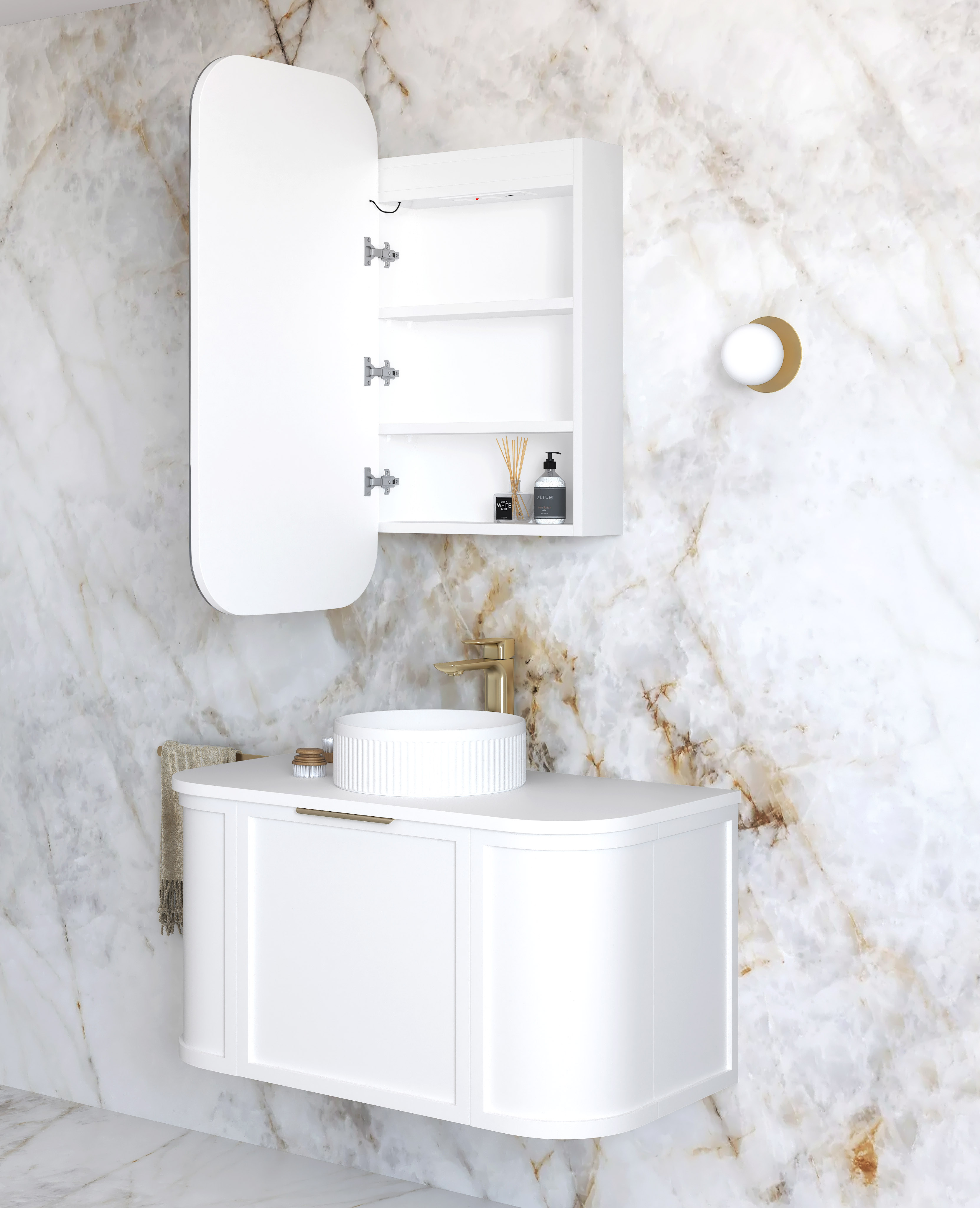 LED Newport 900(H)x450(W) White Shaving Cabinet - Premium Edition