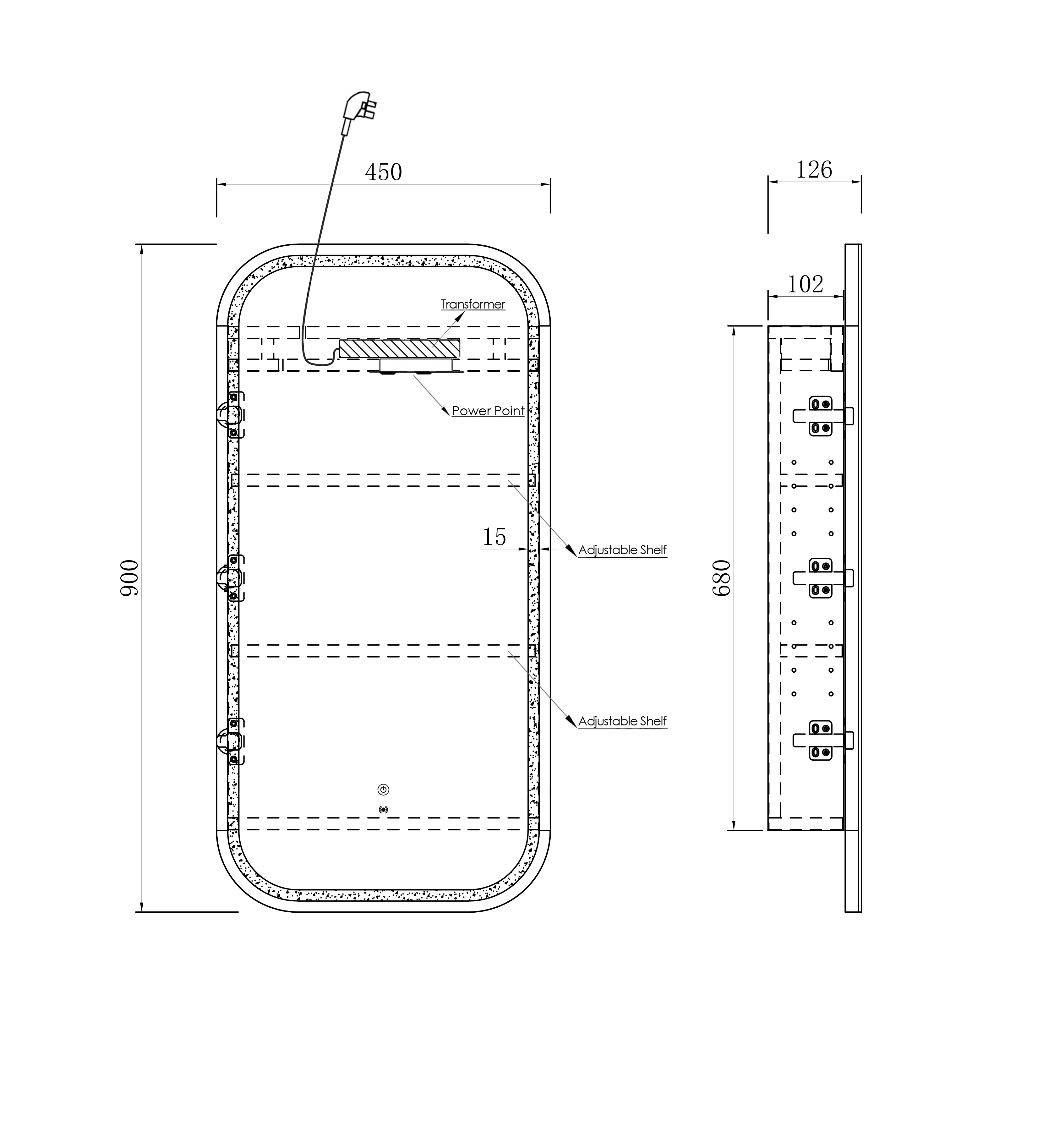 LED Newport 900(H)x450(W) White Shaving Cabinet - Premium Edition