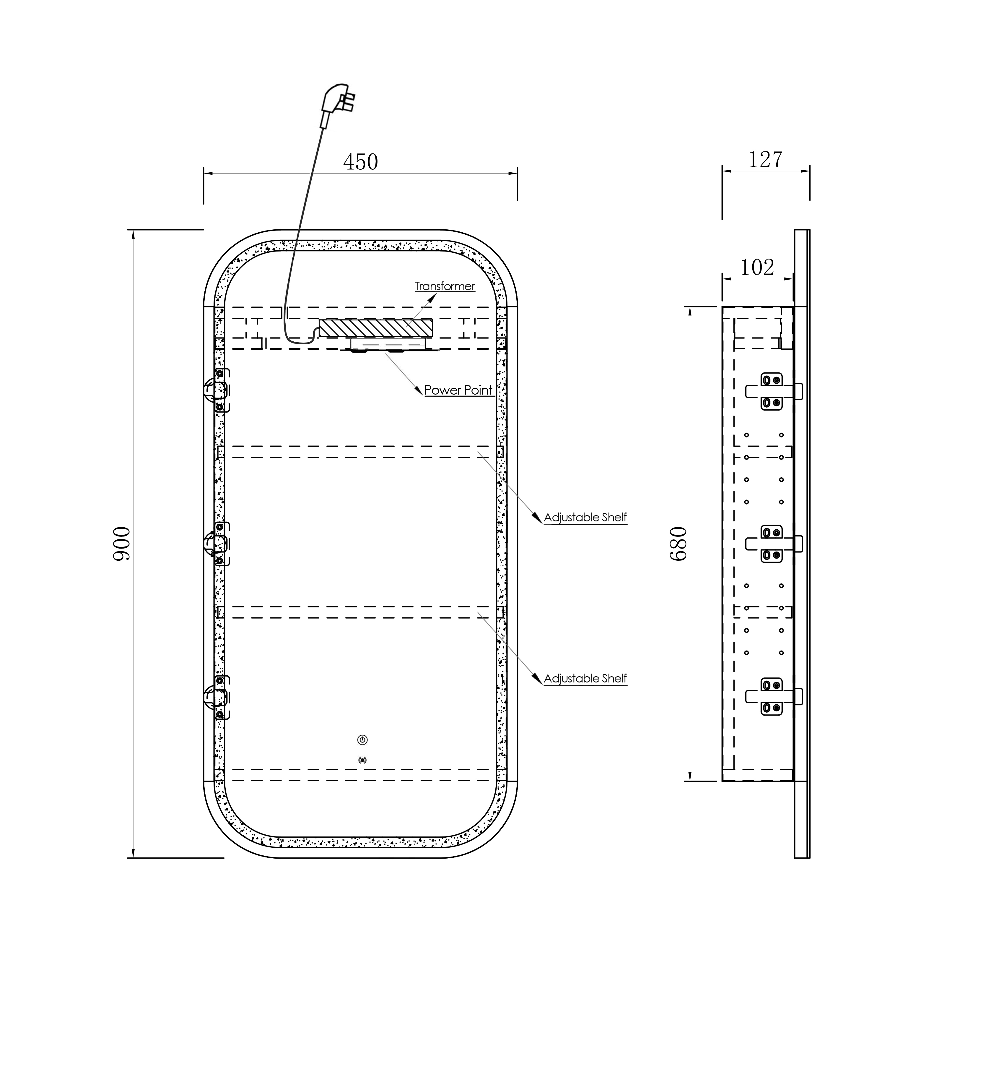 LED Newport 900(H)x450(W) Black Oak Shaving Cabinet - Premium Edition