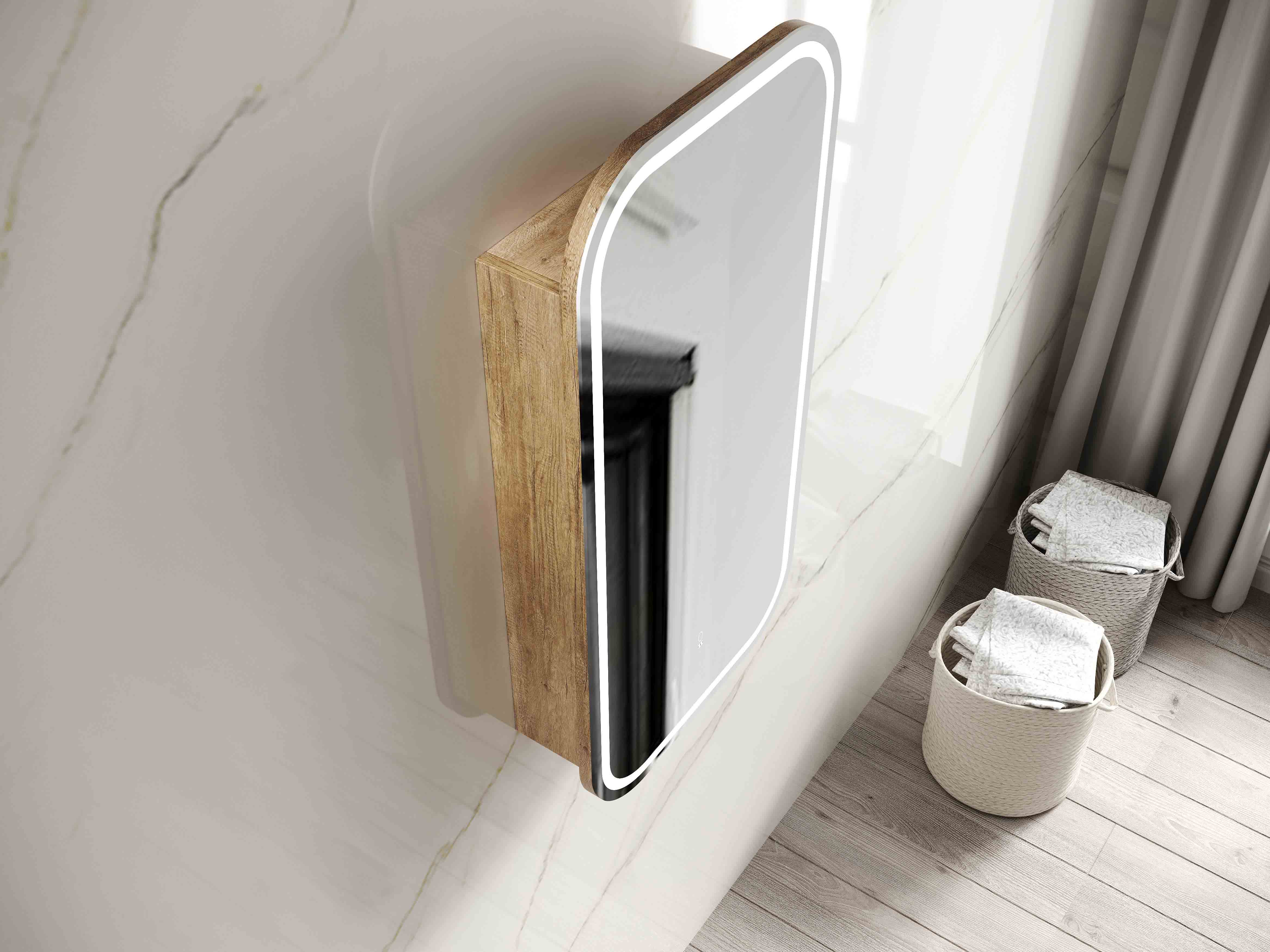 LED Newport 900(H)x450(W) Natural Oak Shaving Cabinet - Premium Edition