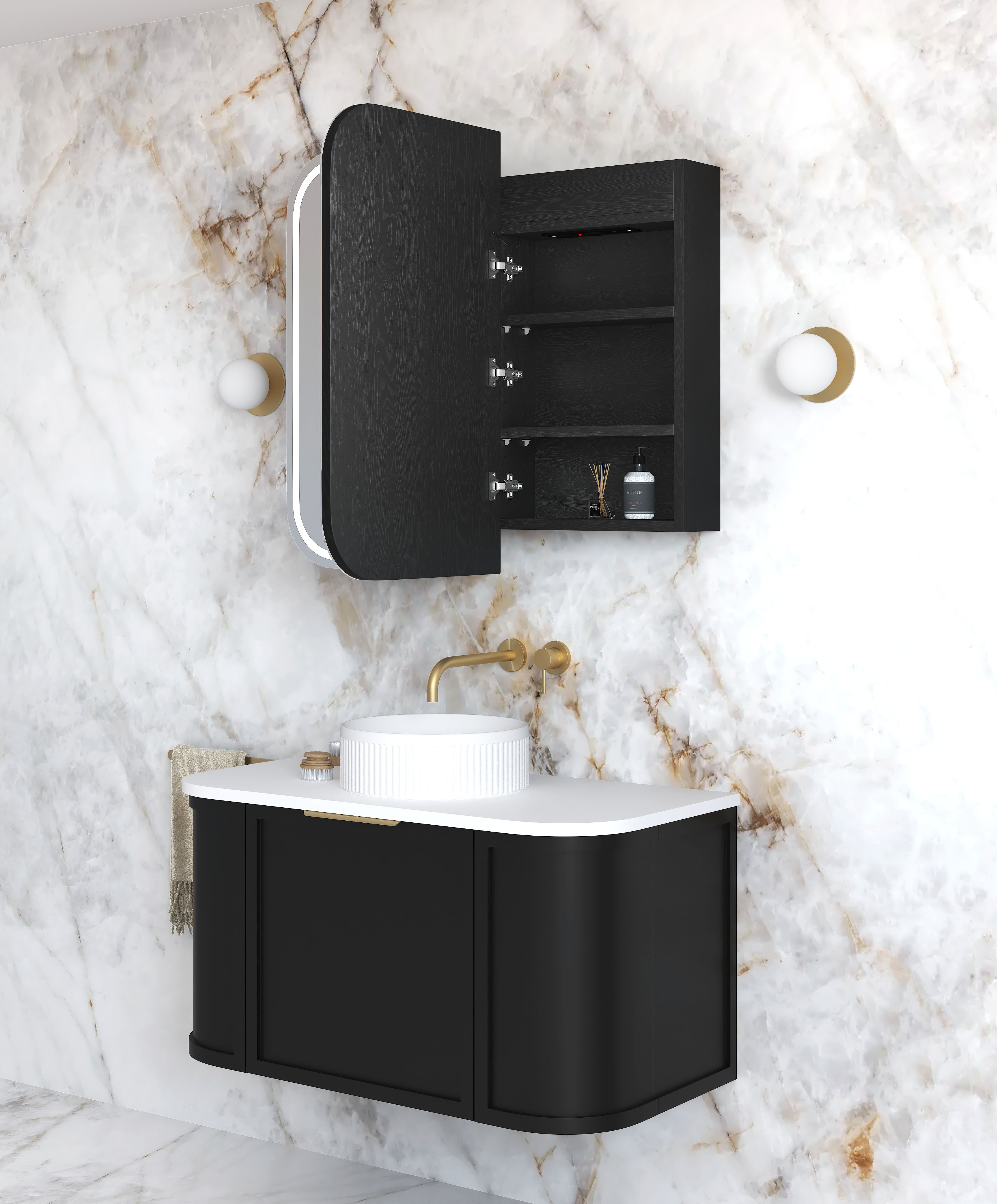 LED Newport 900(W)x750(H) Black Oak Shaving Cabinet - Premium Edition