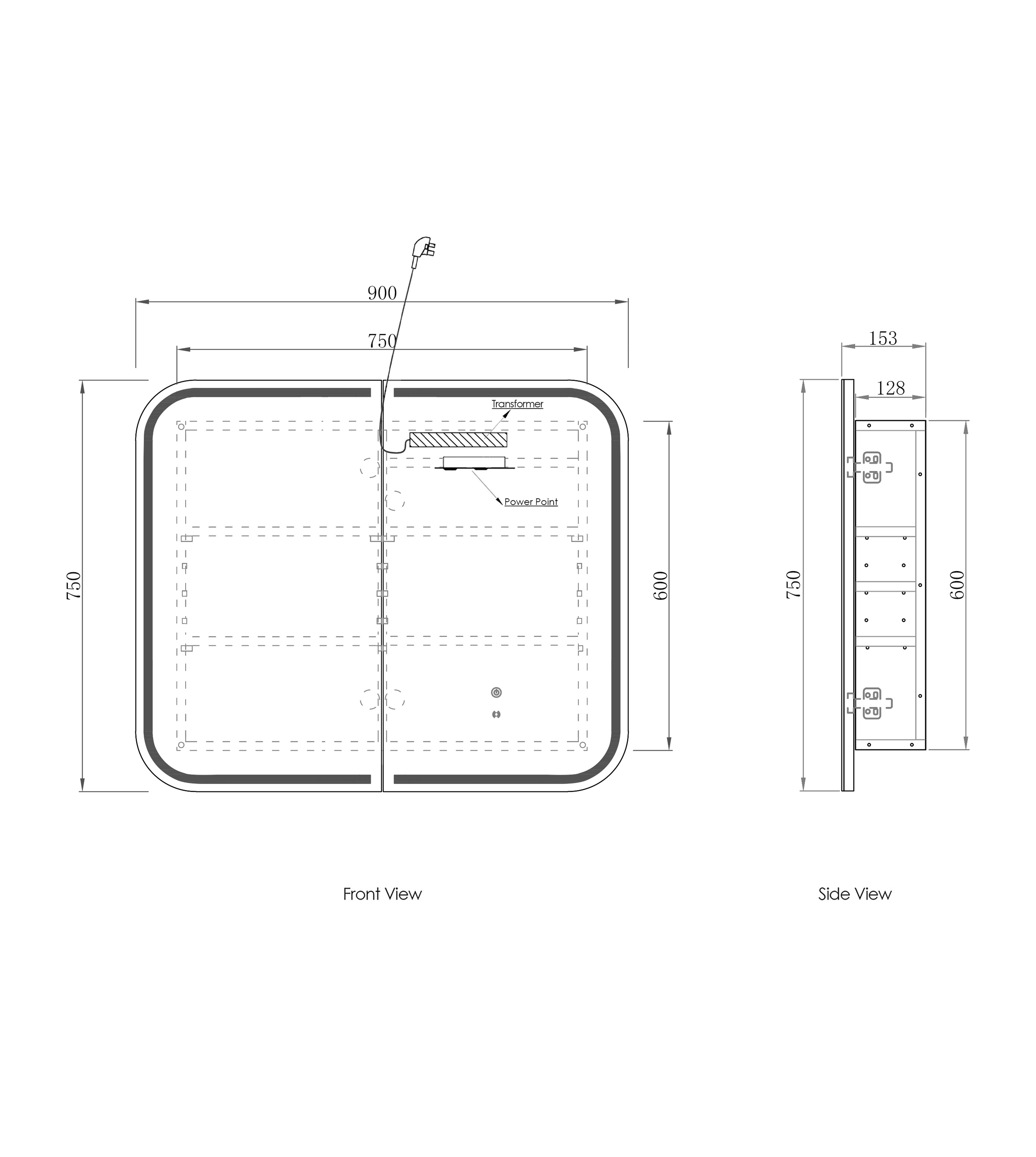 LED Newport 900(W)x750(H) Black Oak Shaving Cabinet - Premium Edition