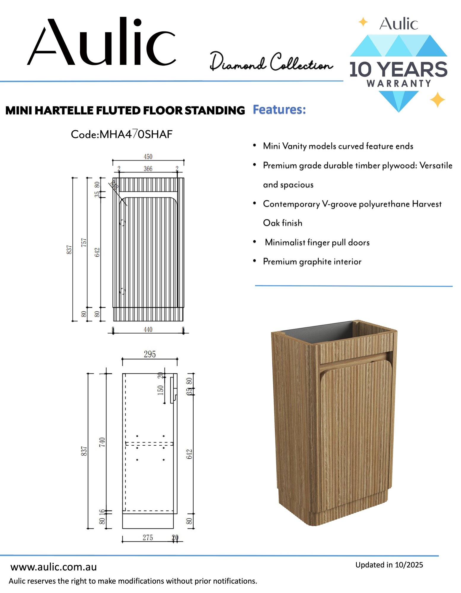 Mini Hartelle Fluted Floor Standing Harvest Oak Cabinet