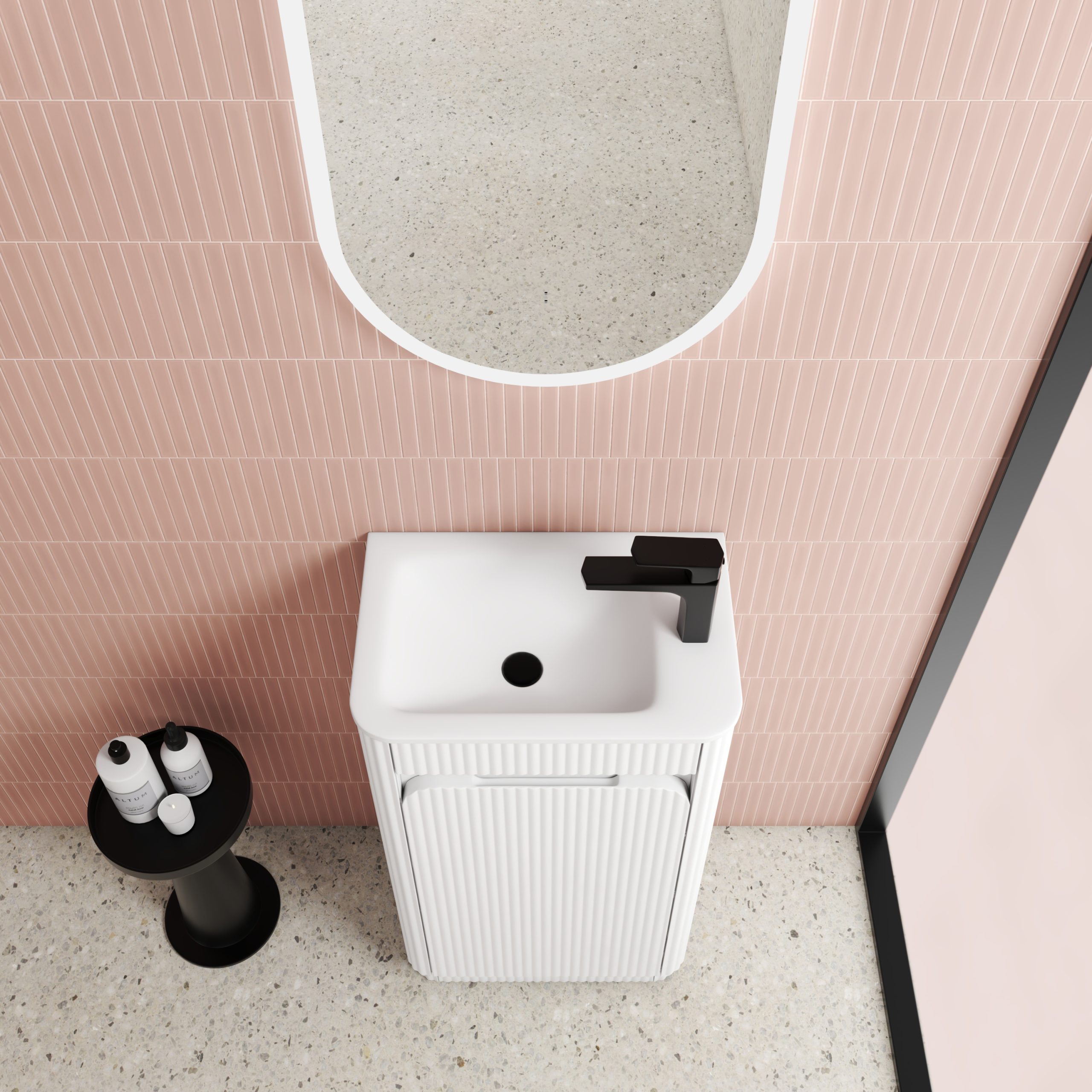 Mini Hartelle Fluted Floor Standing Matte White Cabinet