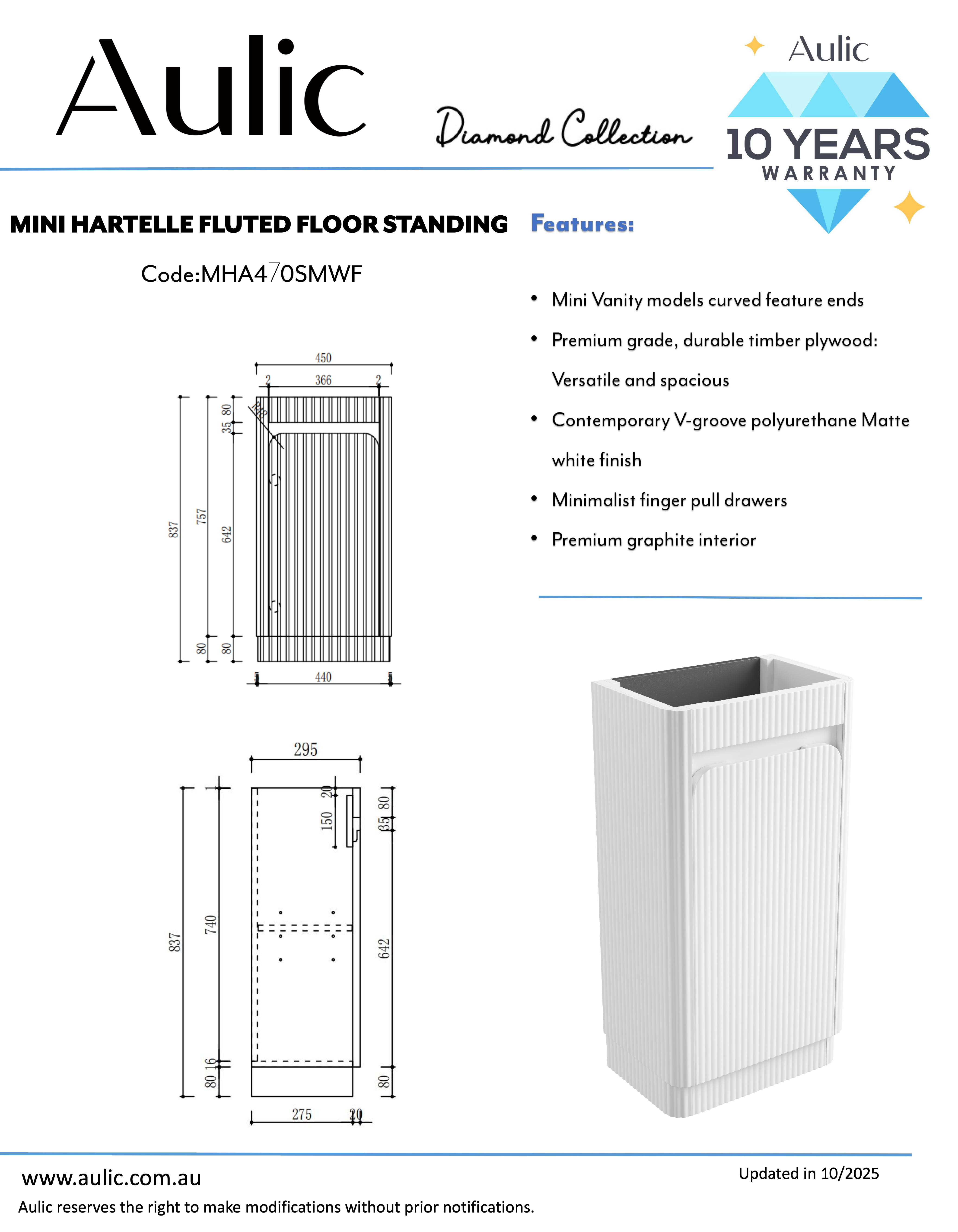 Mini Hartelle Fluted Floor Standing Matte White Cabinet