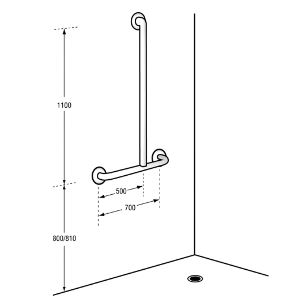 Offset Flush Mount Shower RH Grab Rail in Satin Stainless Steel