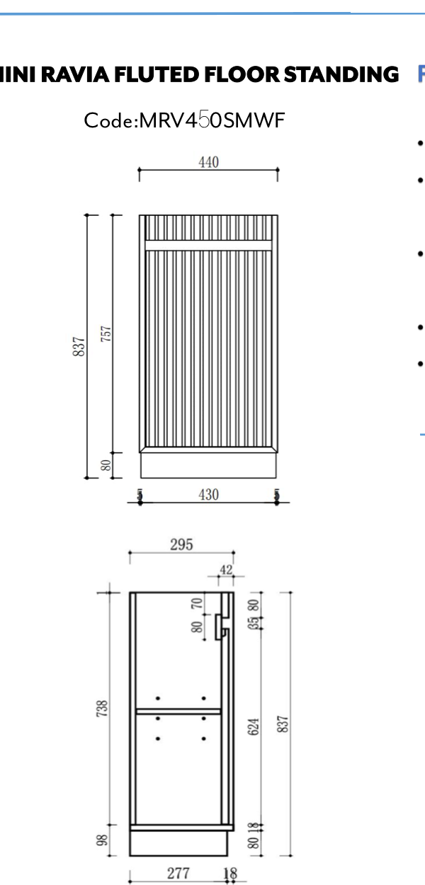 Mini Ravia Fluted Floor Standing Matte White Cabinet