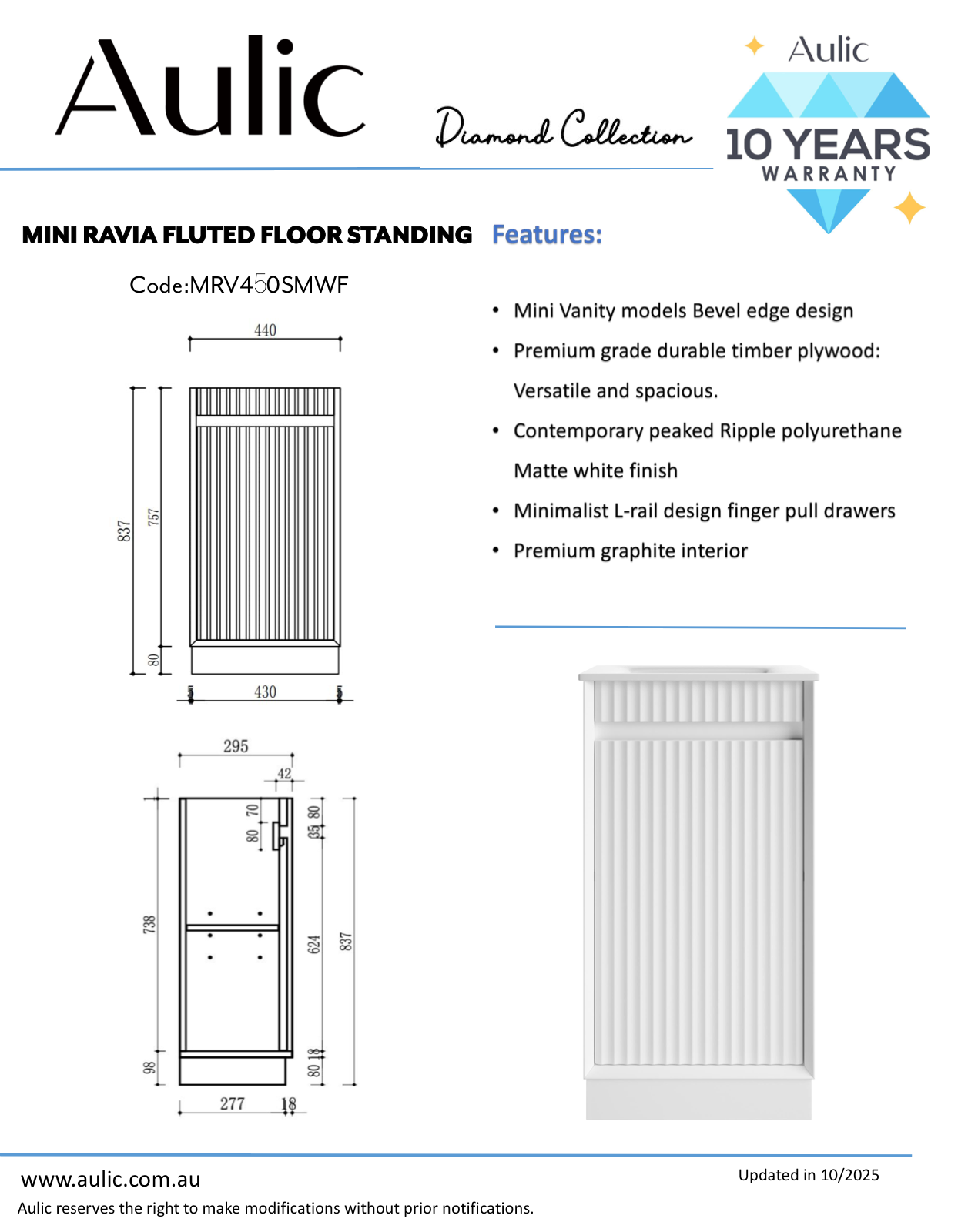 Mini Ravia Fluted Floor Standing Matte White Cabinet