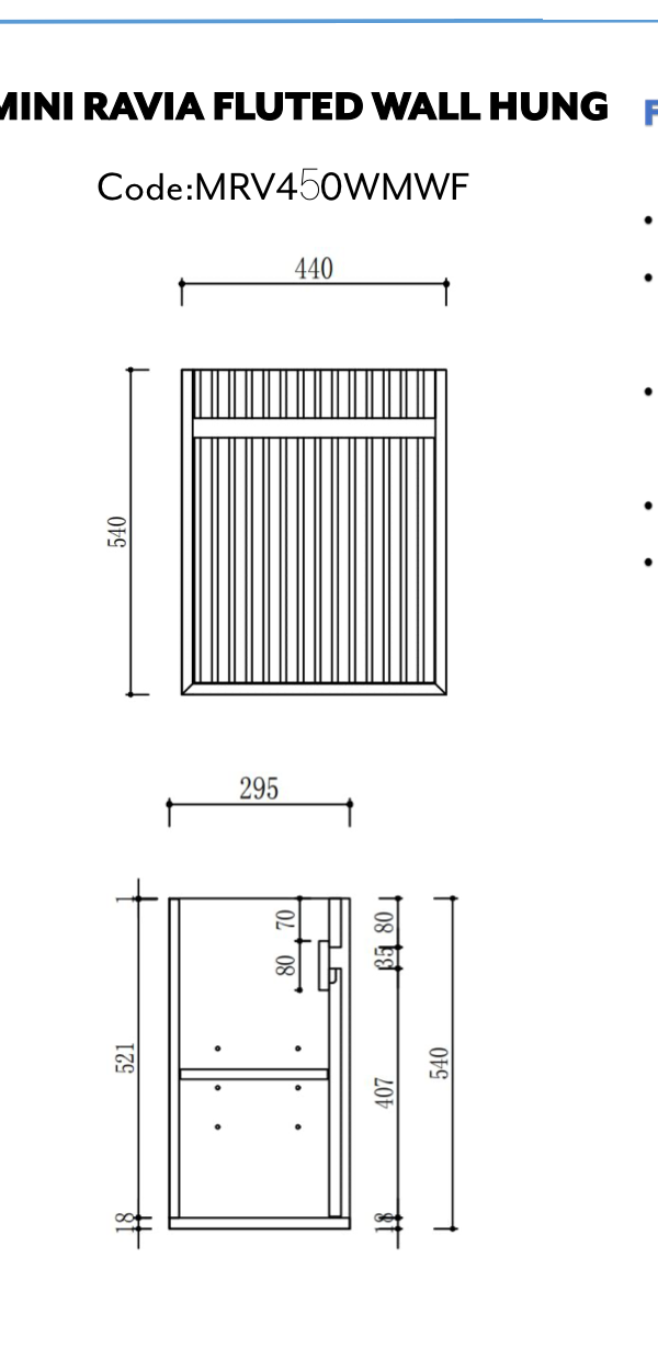 Mini Ravia Fluted Wall Hung Harvest Oak Cabinet