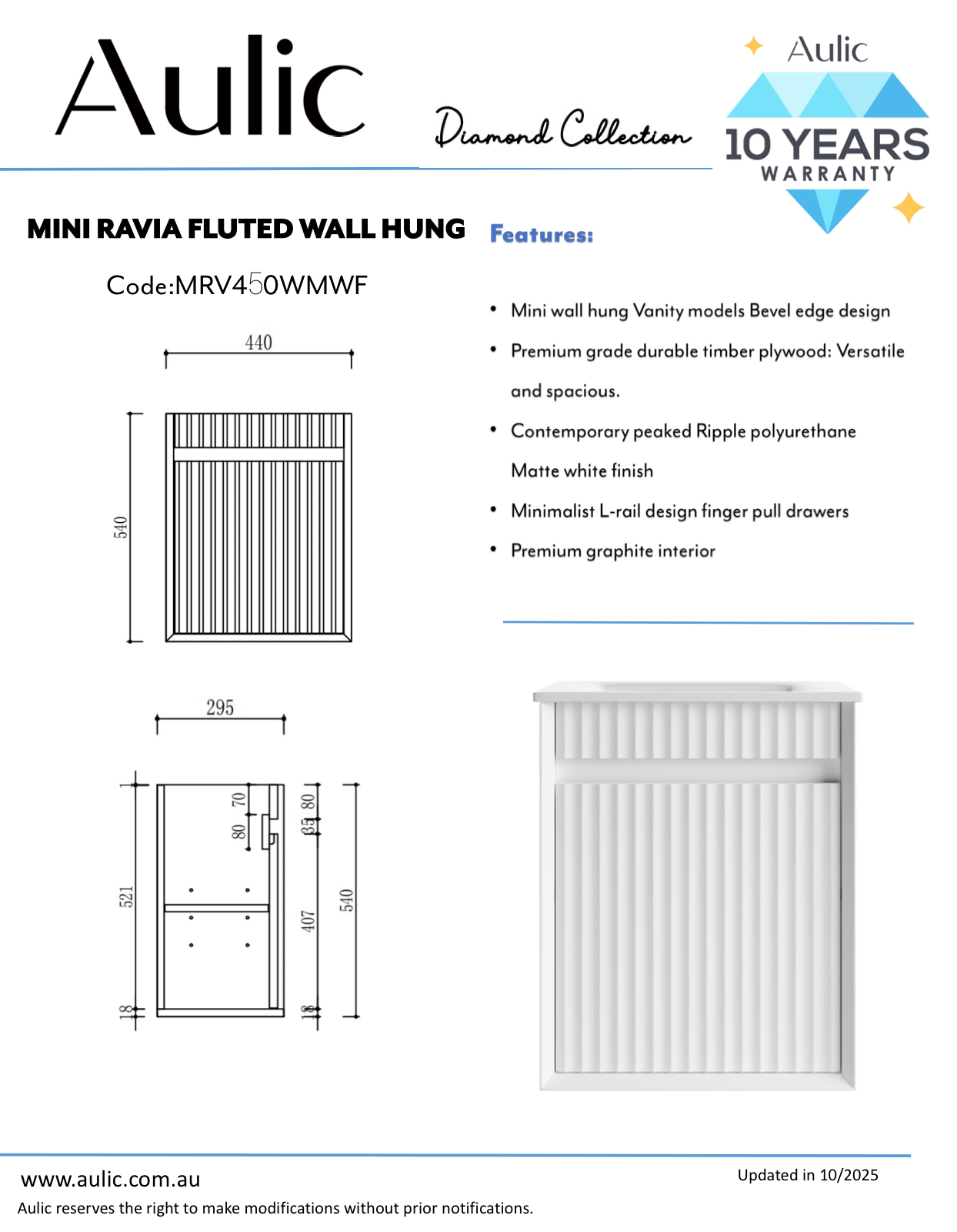 Mini Ravia Fluted Wall Hung Harvest Oak Cabinet