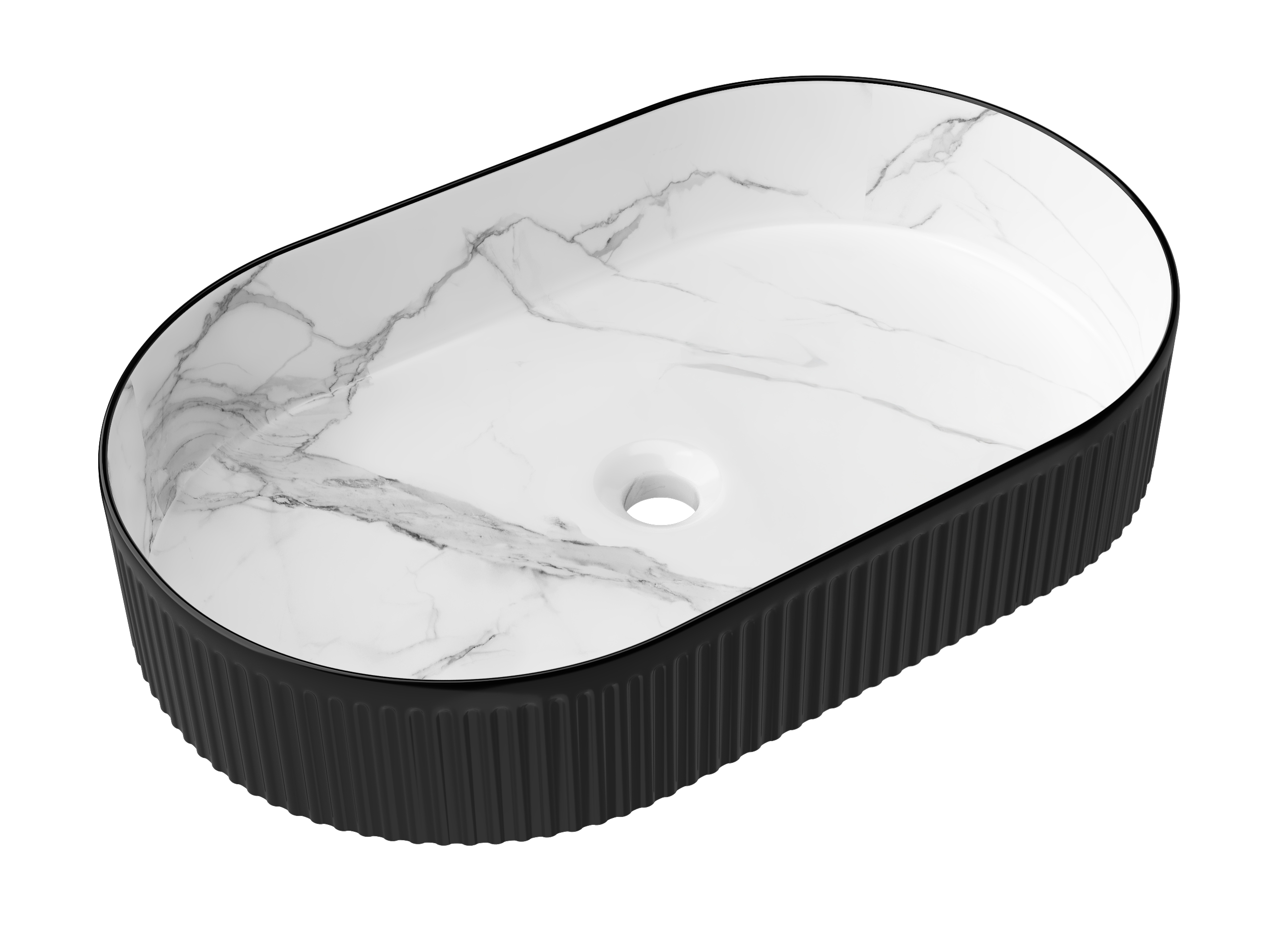 Kensington Oval 560x350x120 Matte Black & Matte White Carrara Basin