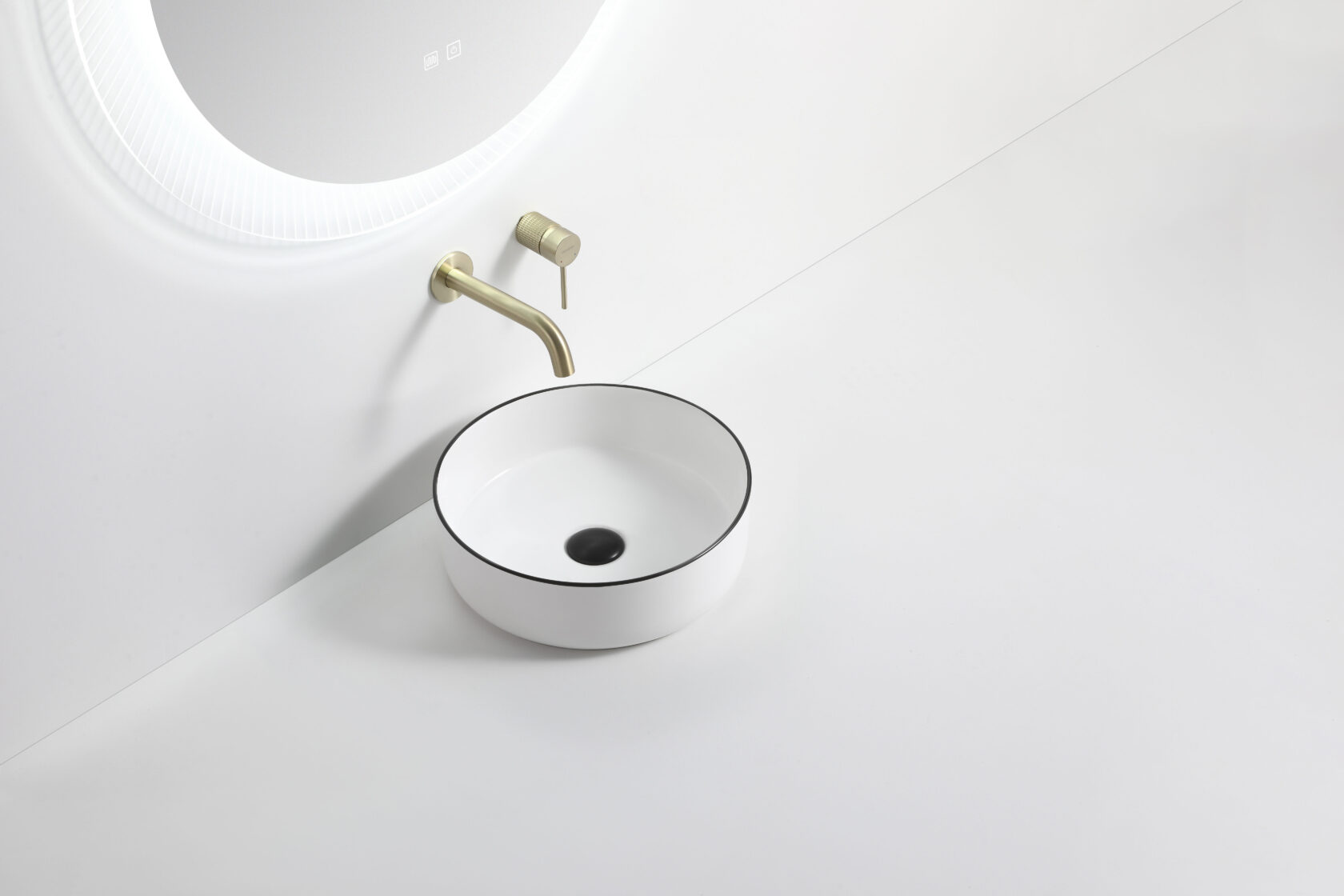 3018 Round Gloss White Ceramic Black Rim Above Counter Basin