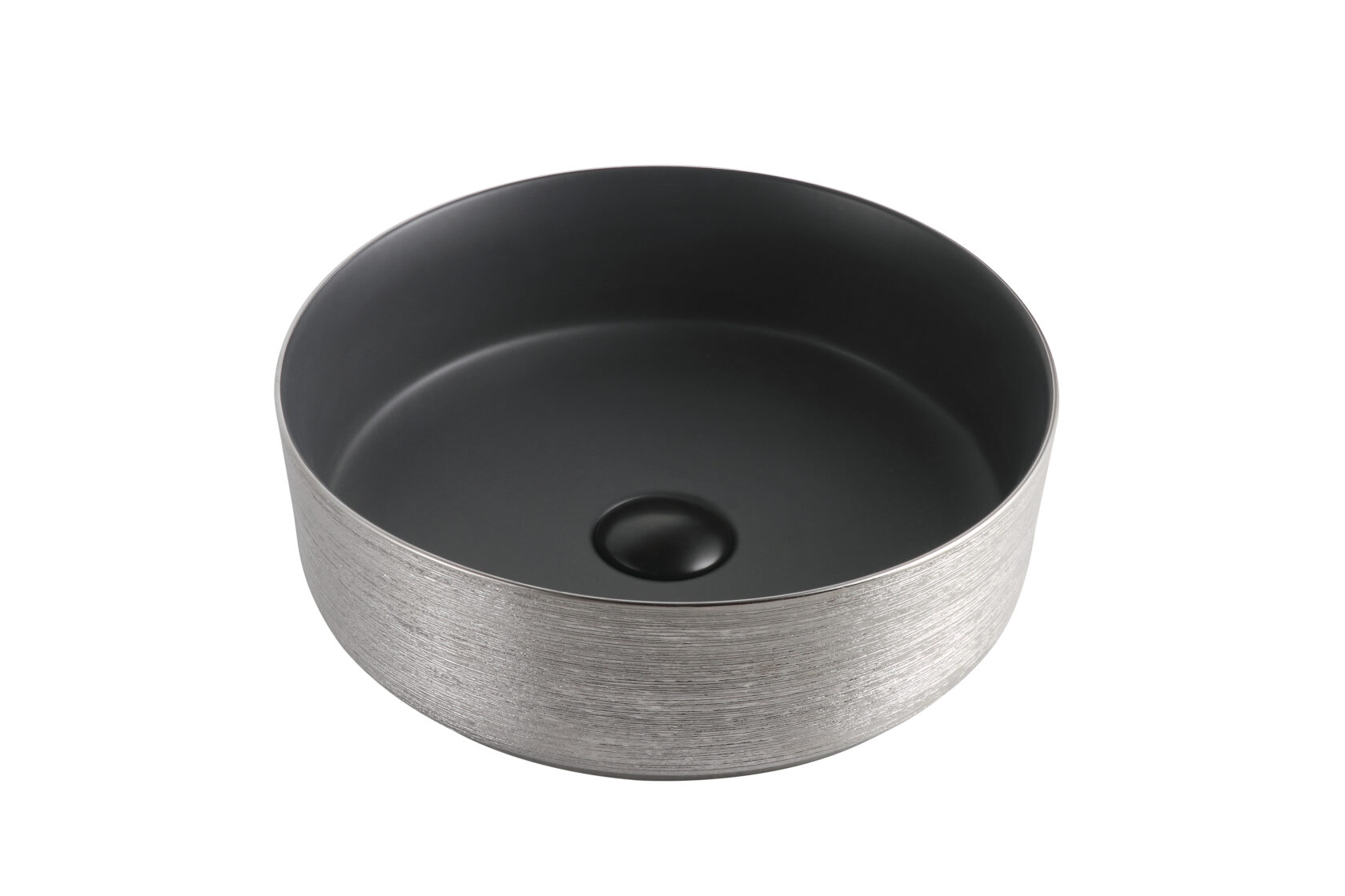3018 Round Brushed Silver & Matt Black Ceramic Above Counter Basin
