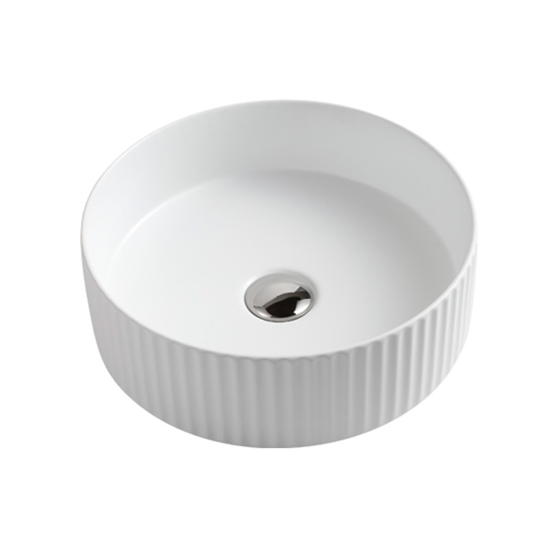 499 Round Gloss White Ceramic Fluted Above Counter Basin