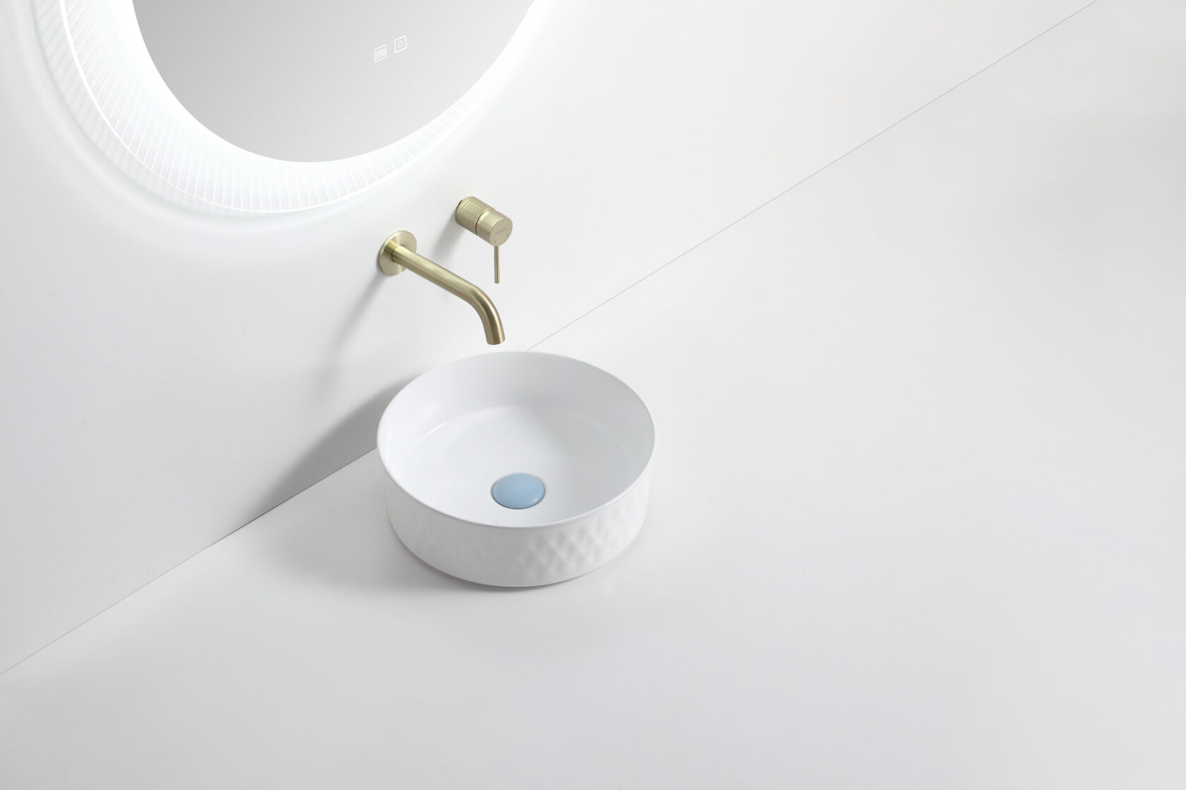 499 Round Gloss White Ceramic Lattice Pattern Above Counter Basin