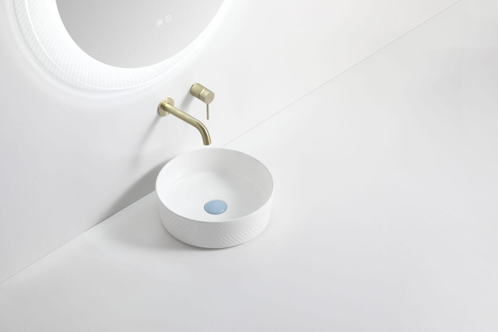 499 Round Gloss White Ceramic Diagonal Pattern Above Counter Basin
