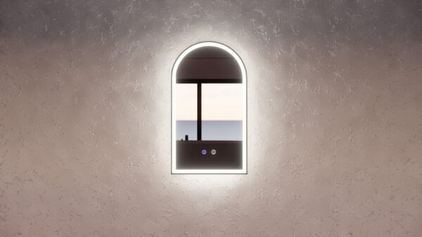 Black Framed Arch LED Mirror with Easy Hooks and Dimmer - MLED-AR2-8045BF 800x450mm