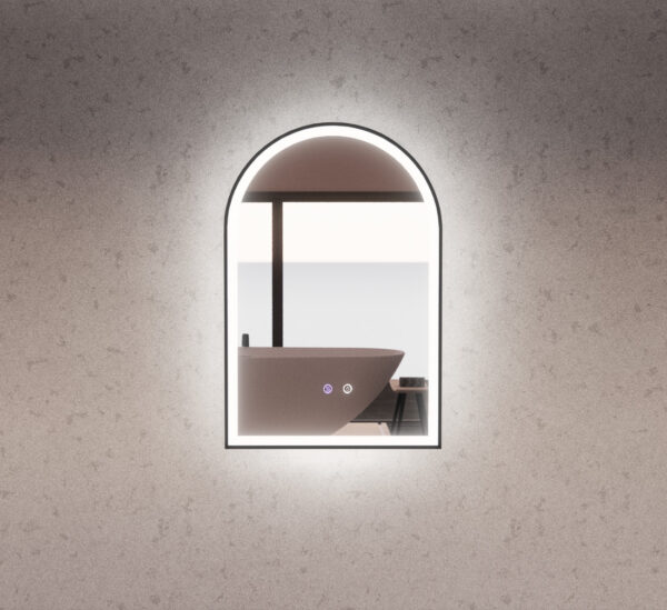 Black Framed Arch LED Mirror with Easy Hooks and Dimmer - MLED-AR2-9060BF 900x600mm