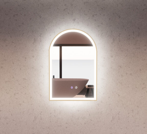 Brushed Gold Framed AR2 LED Mirror Arch 900x600mm - MLED-AR2-9060GF 900x600mm