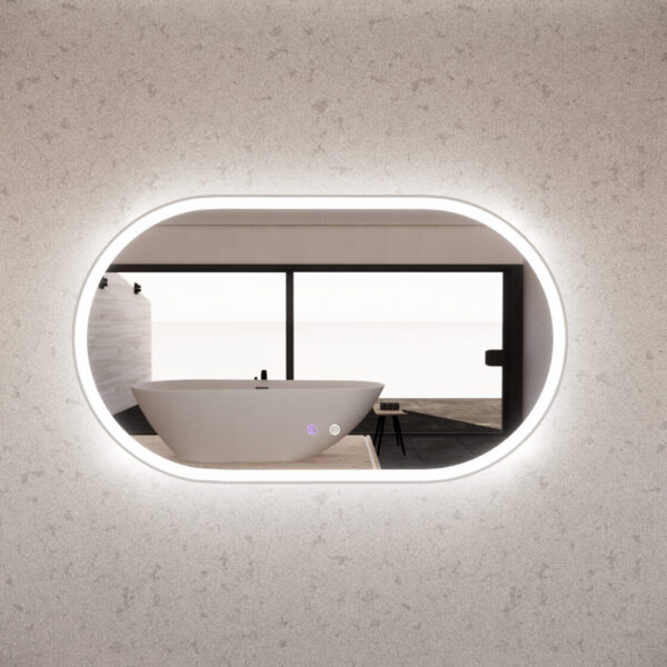 Brushed Nickel Framed Oval LED Mirror with Easy Hooks and Dimmer - MLED-O1-1270BN 1200x700mm