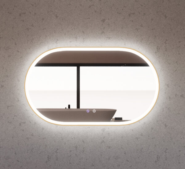 Riva Brushed Gold Framed Oval LED Mirror with Easy Hooks and Dimmer - MLED-O1-1270GF 1200x700mm