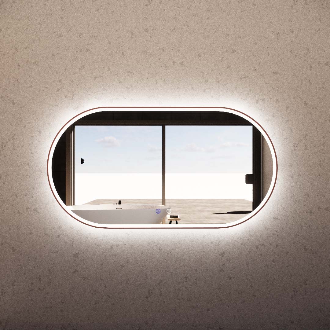 Brushed Copper Framed Oval LED Mirror with Easy Hooks and Dimmer - MLED-O1-1580BC 1500x800mm