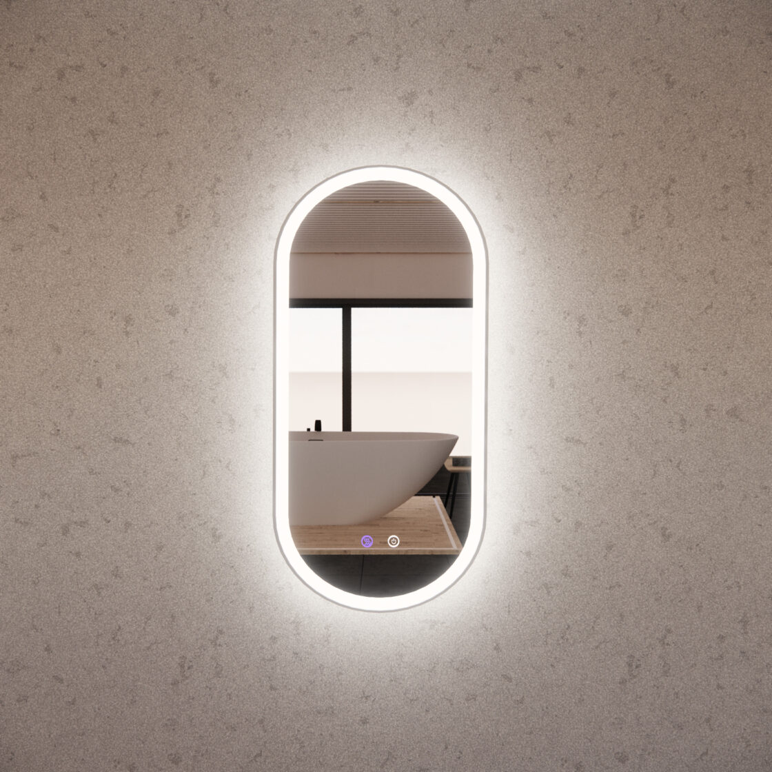 Brushed Nickel Framed Oval LED Mirror with Easy Hooks and Dimmer - MLED-O1-9045BN 900x450mm