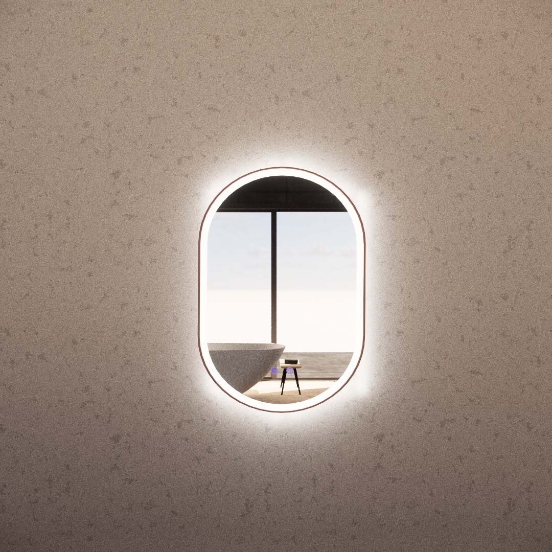 Riva Brushed Copper Framed Oval LED Mirror with Easy Hooks and Dimmer - MLED-O1-9060BC 900x600mm
