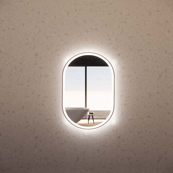 Riva Brushed Copper Framed Oval LED Mirror with Easy Hooks and Dimmer - MLED-O1-9060BC 900x600mm