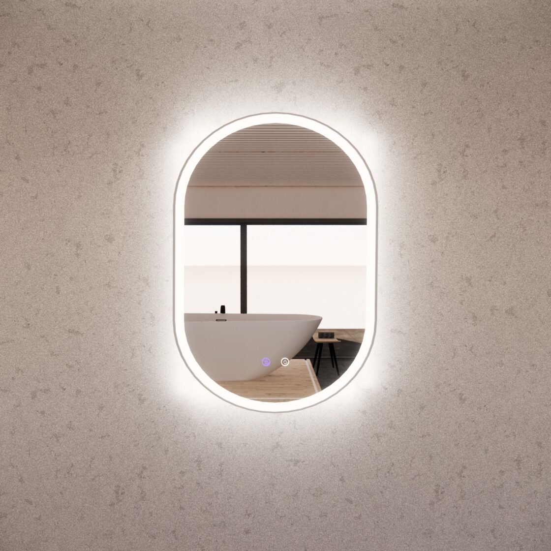 Brushed Nickel Framed Oval LED Mirror with Easy Hooks and Dimmer - MLED-O1-9060BN 900x600mm