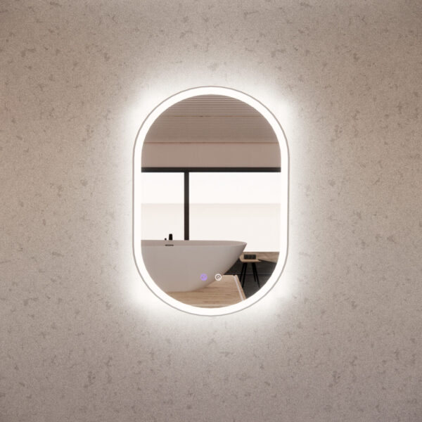Brushed Nickel Framed Oval LED Mirror with Easy Hooks and Dimmer - MLED-O1-9060BN 900x600mm