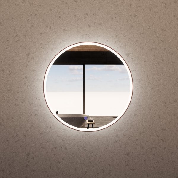 Brushed Copper Framed R3 LED Mirror Round with Easy Hooks and Dimmer - MLED-R3-6060BC 600x600mm