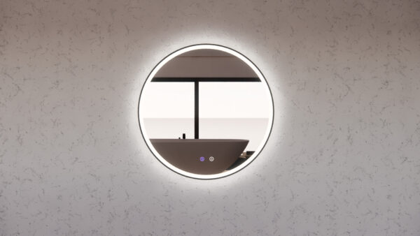 Black Framed R3 LED Mirror Round with Easy Hooks and Dimmer - MLED-R3-6060BF 600x600mm