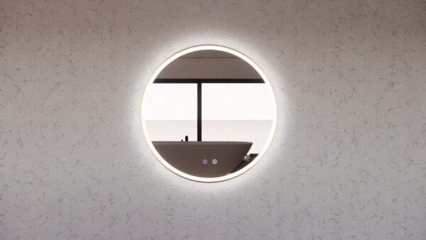 Riva Brushed Gold Framed R3 LED Mirror Round with Easy Hooks and Dimmer - MLED-R3-6060GF 600x600mm