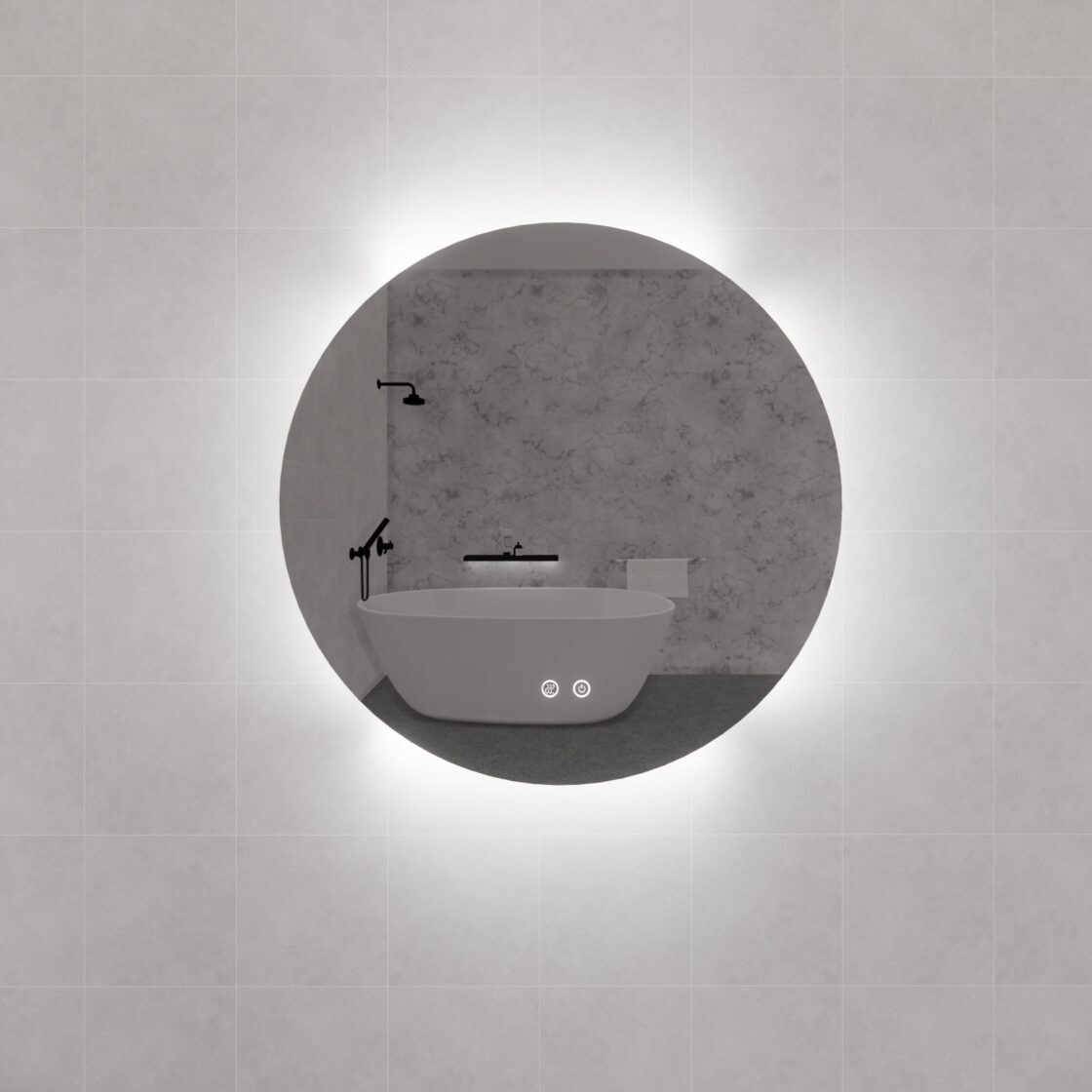 R4 Three Color Lights Backlit Round LED Mirror, with Defogging Function, Easy Hook - MLED-R4-6060 600x600mm