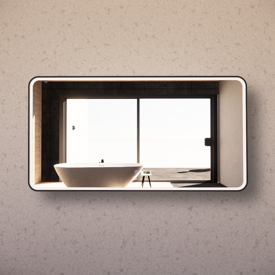 Black Framed S4 LED Mirror 600/750/900/1200/1500mm Rectangle Square with Easy Hooks and Dimmer - MLED-S4-1580BF