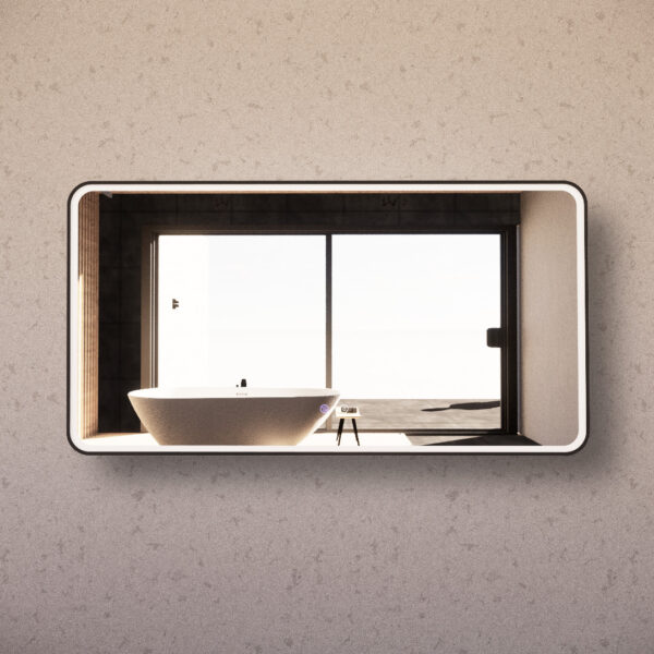 Black Framed S4 LED Mirror 600/750/900/1200/1500mm Rectangle Square with Easy Hooks and Dimmer - MLED-S4-1580BF
