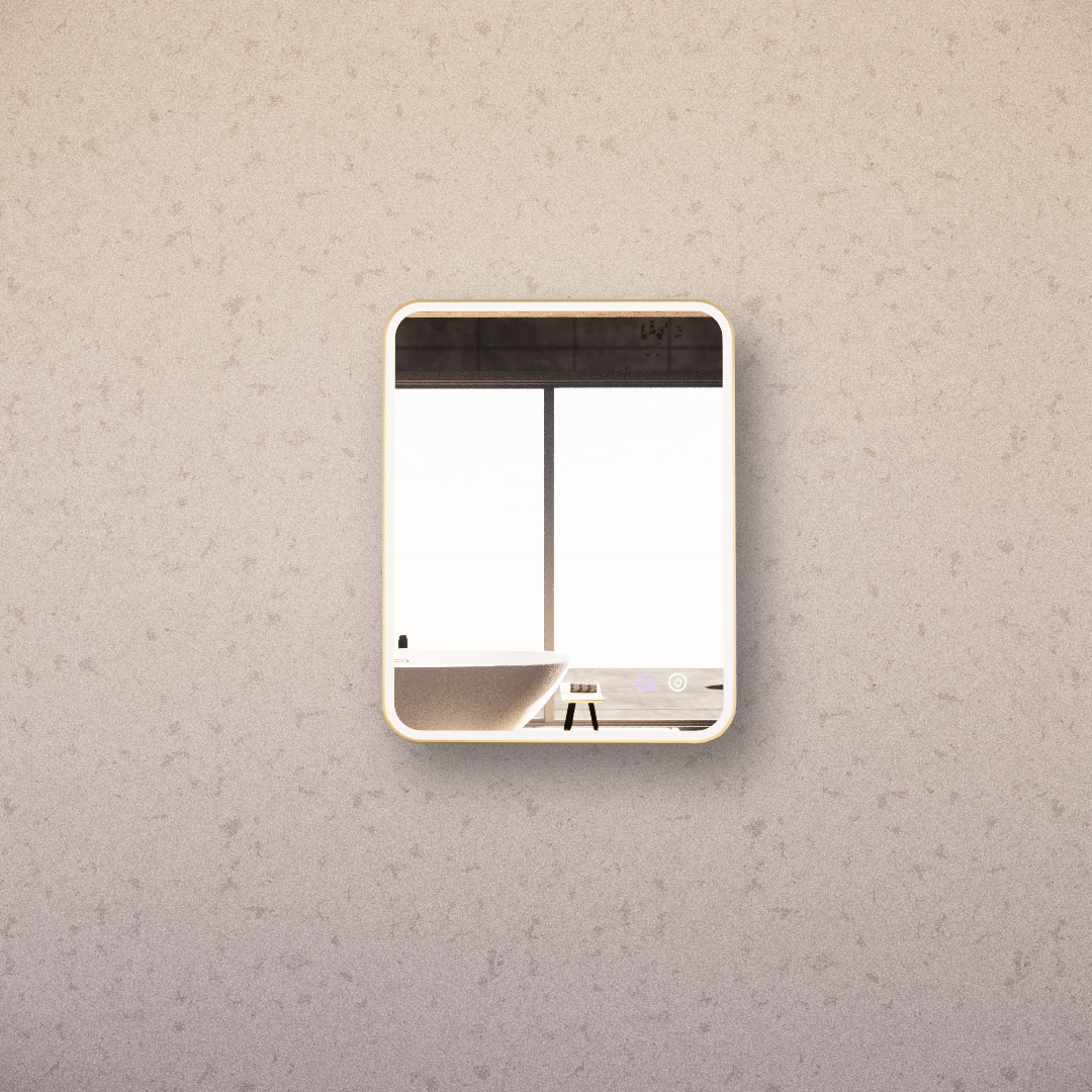 Riva Brushed Gold Framed S4 LED Mirror 600/750/900/1200/1500mm Rectangle Square with Easy Hooks and Dimmer - MLED-S4-7560GF