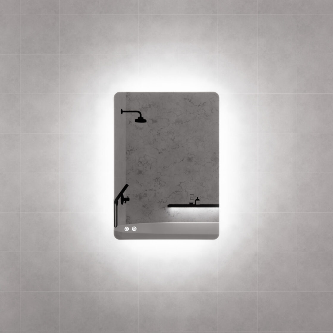 S5 Three Color Lights Backlit Rectangle Square LED Mirror, with Defogging Function, Easy Hook - MLED-S5-5070 500x700x45mm
