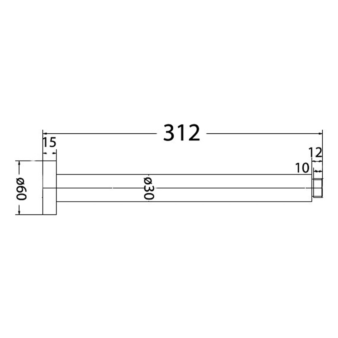 Round Shower Arm Vertical 300mm