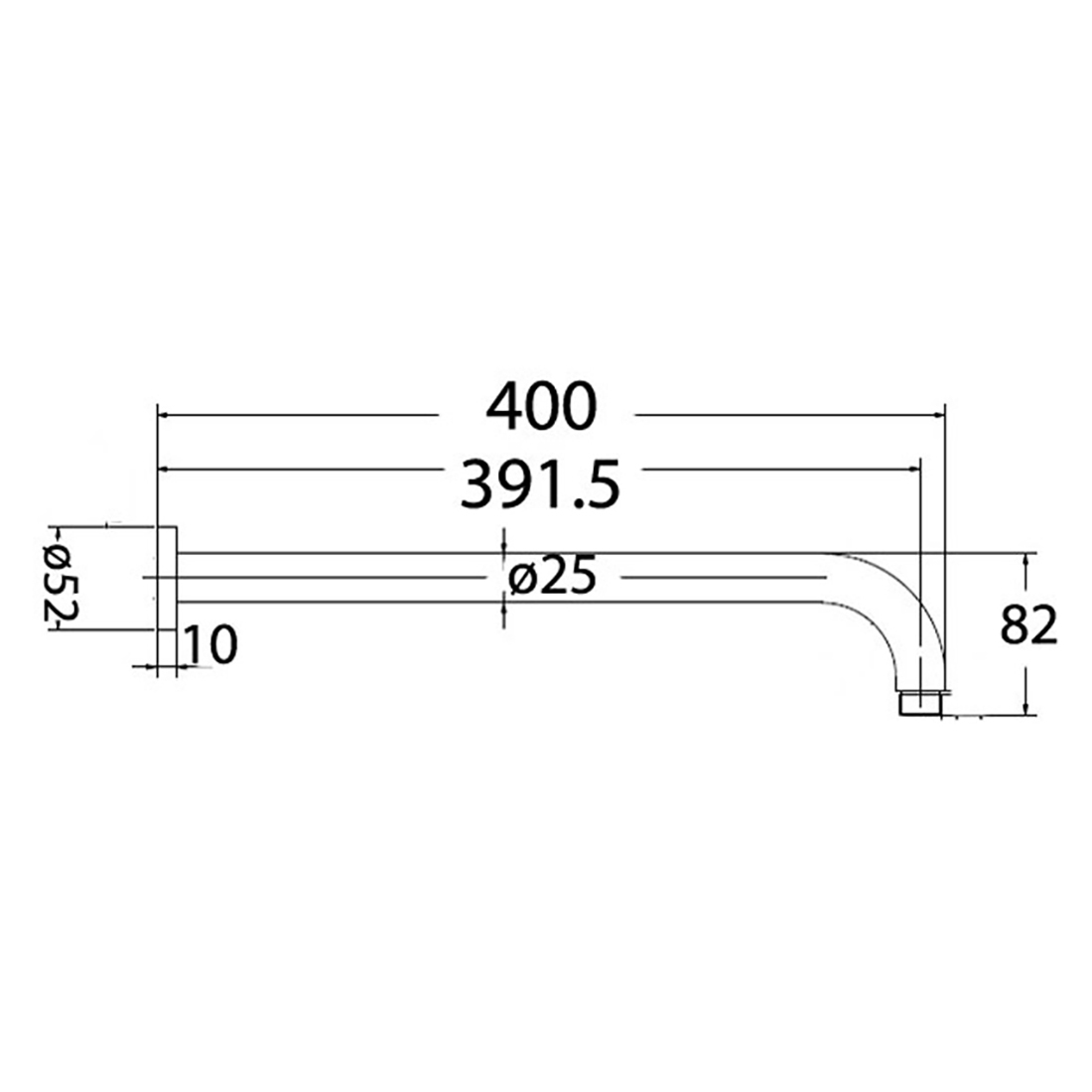 Round Shower Arm Horizontal 400mm