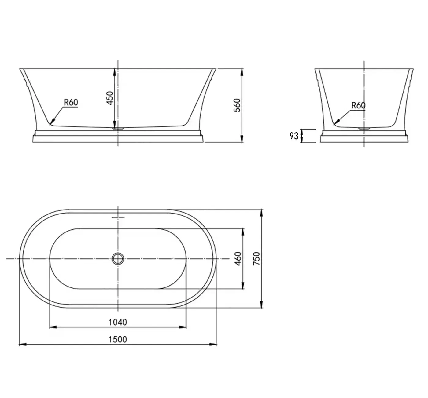 Hampton 1500x750x560tub OF Bath