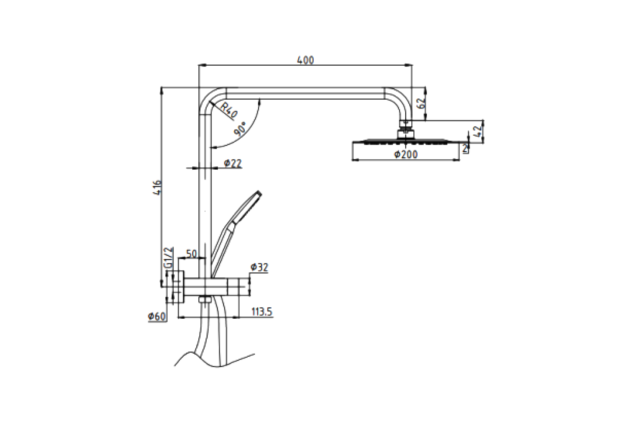 Pavia Compact Twin Shower With 200mm Round Head Brushed Nickel