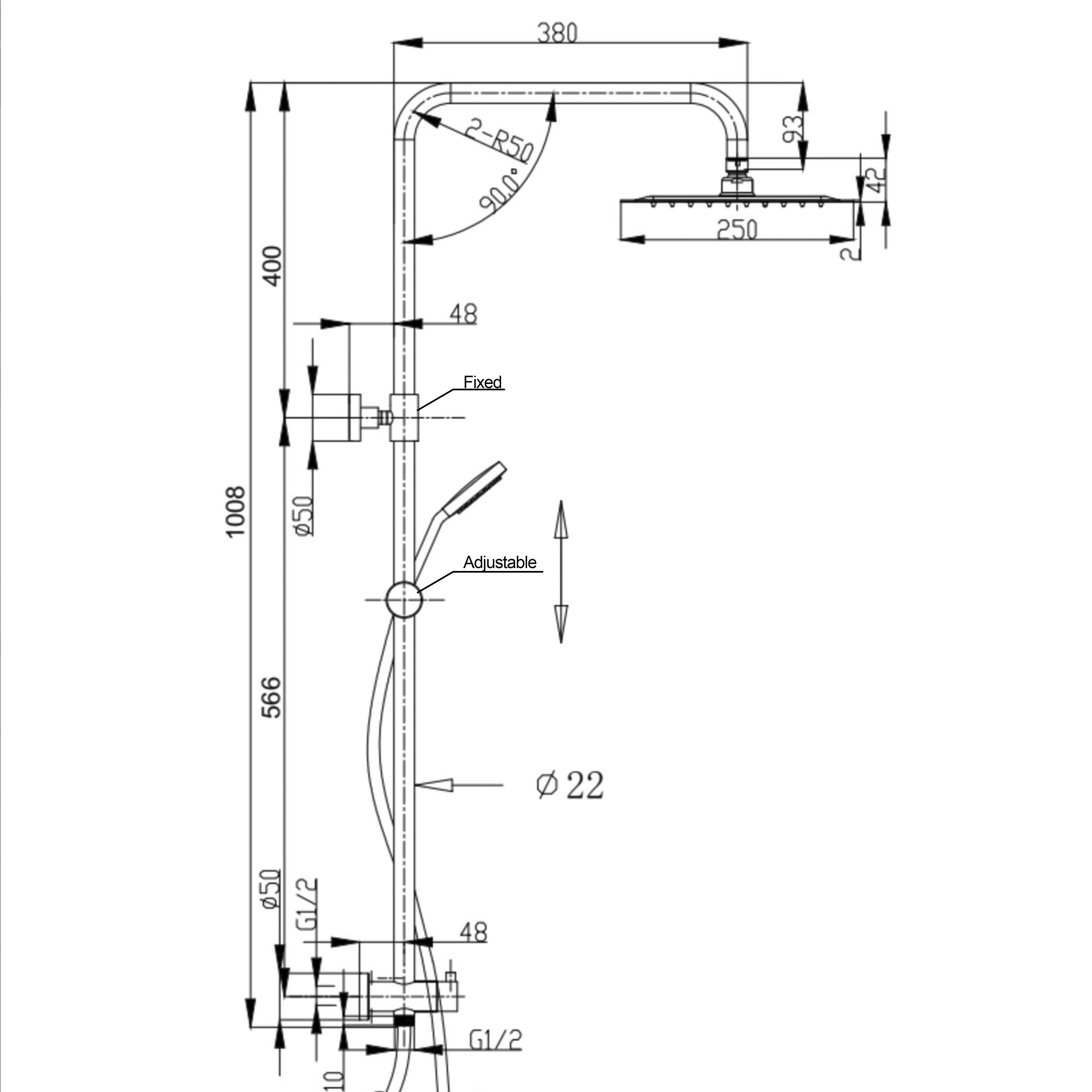 Pavia Dual Hose Twin Shower  200mm Round Head Matte Black