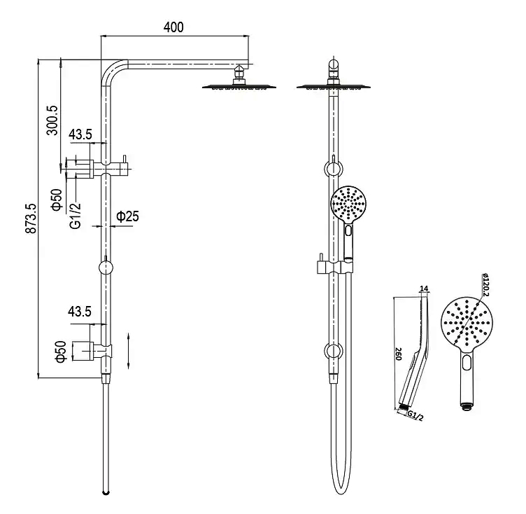 Pavia Twin Shower On Rail 200mm Shower Head Round Gunmetal