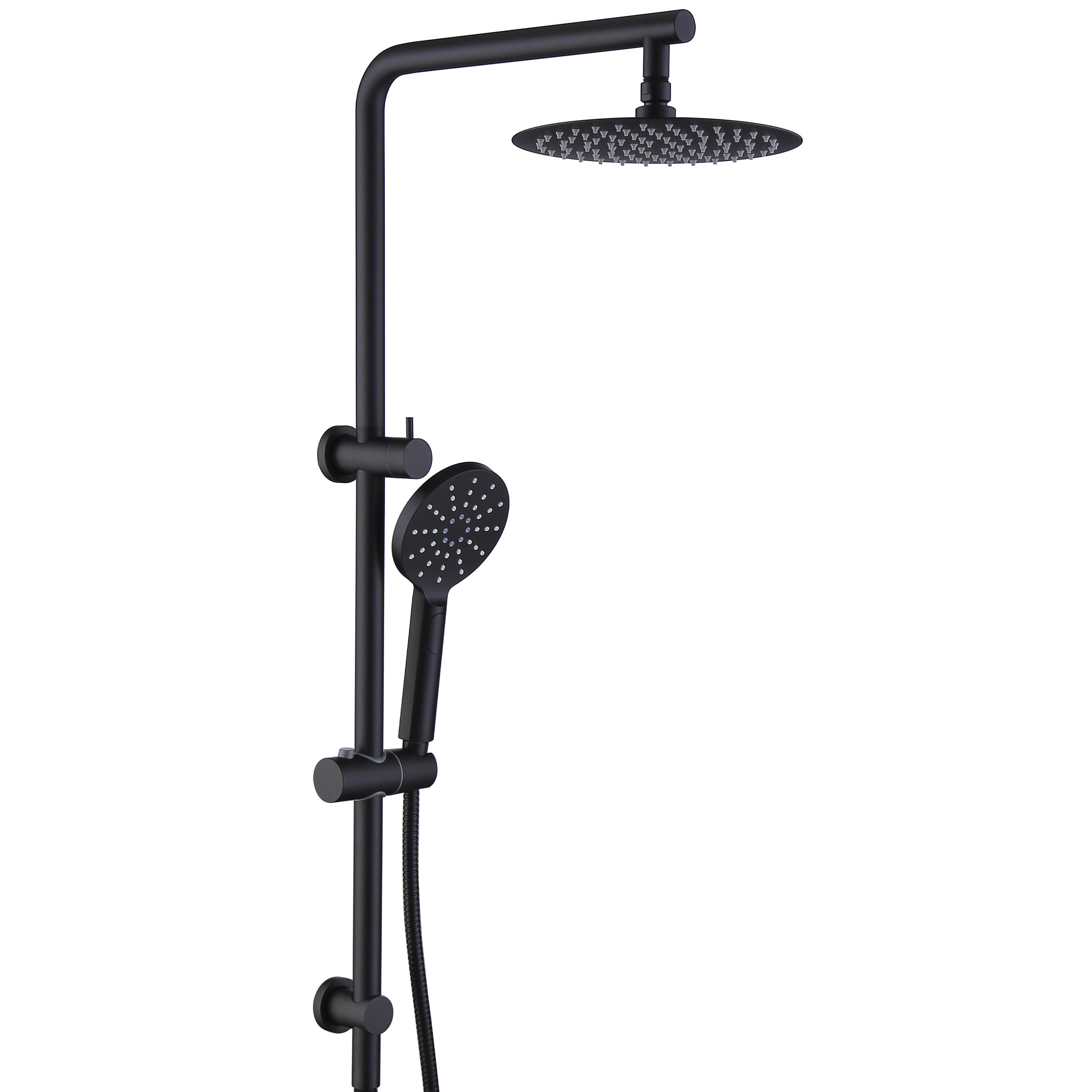 Pavia Twin Shower On Rail 250mm Shower Head Round Matte Black