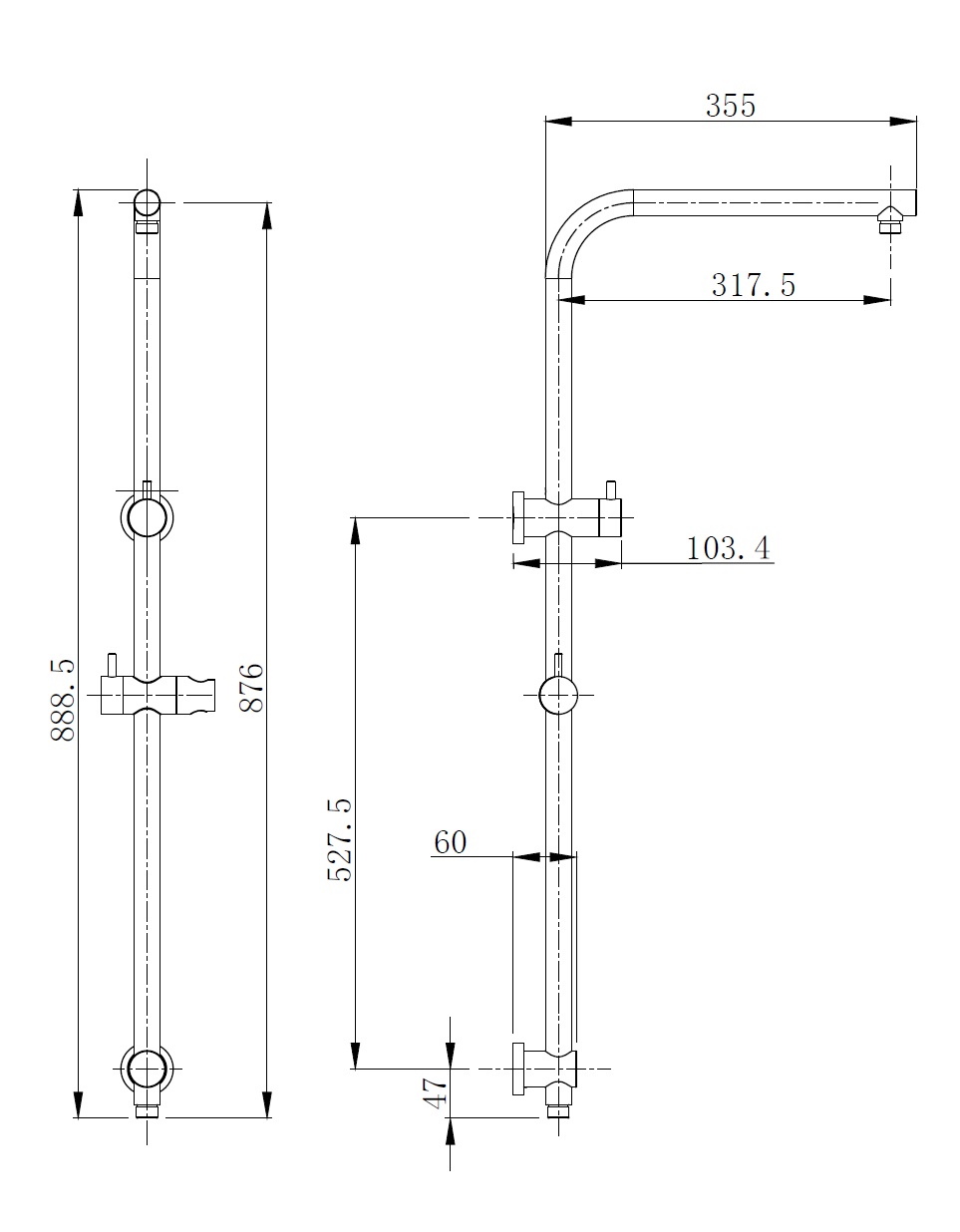 Pavia Twin Shower On Rail 250mm Shower Head Round Matte Black