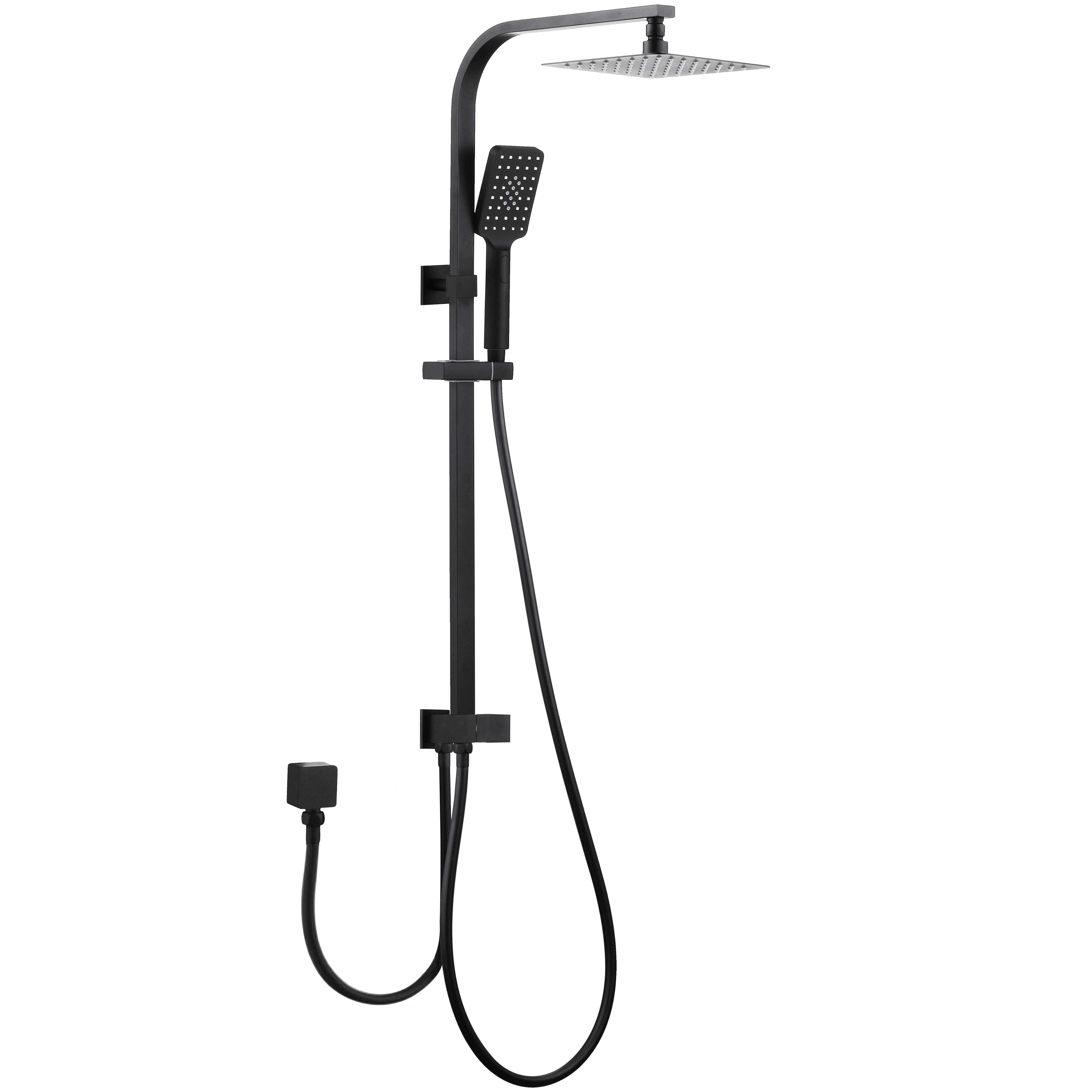 Taran 200mm Matte Black Twin Shower On Rail Bottom Inlet Square