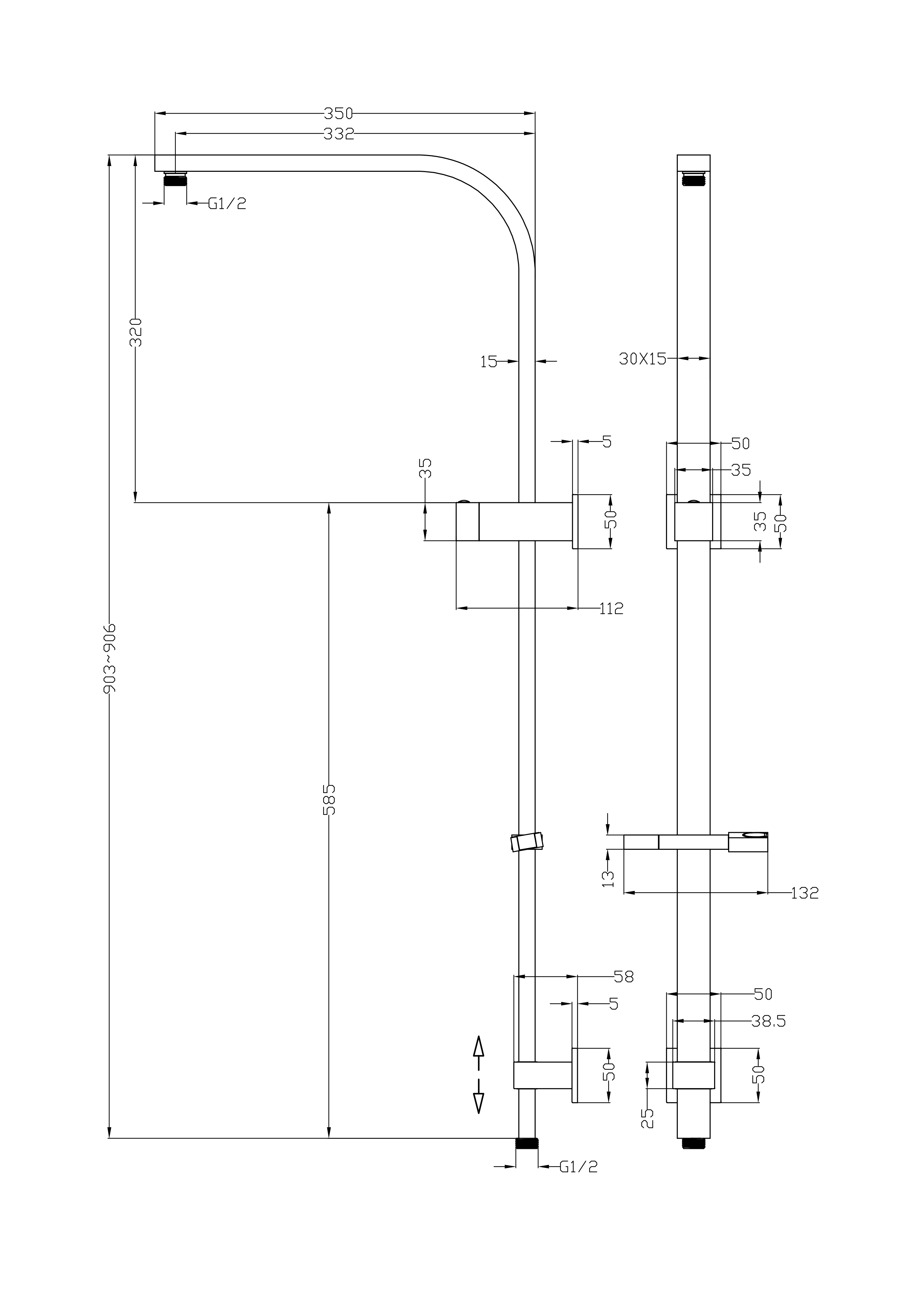 Taran 250mm Brushed Nickel Twin Shower On Rail Top Inlet Square