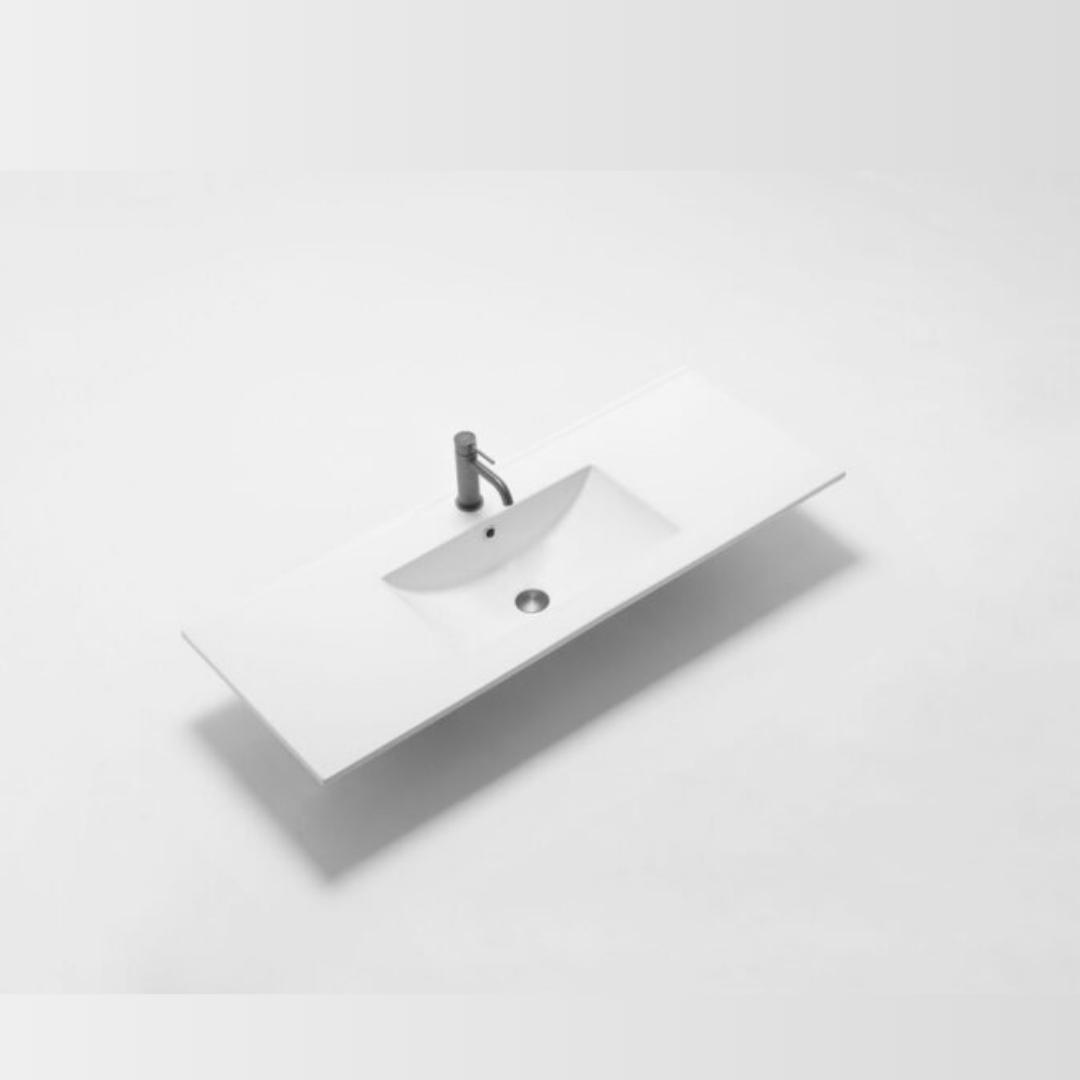 Handy 1200mm single bowl Gloss White ceramic top with overflow